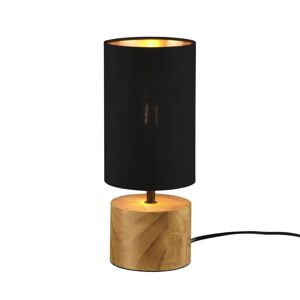 Reality Leuchten Stolní lampa Woody, dřevo/textil, válec, černá