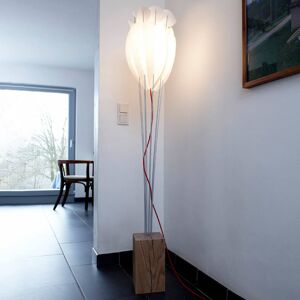 Domus Stojací lampa Tulip s červeným kabelem, bílý dub
