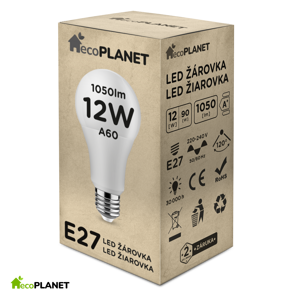 LED žárovka - ecoPLANET - E27 - 12W - 1050Lm - studená bílá