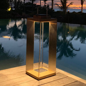 Les Jardins LED solární lucerna Teckinox, teak/ocel, 65,5cm