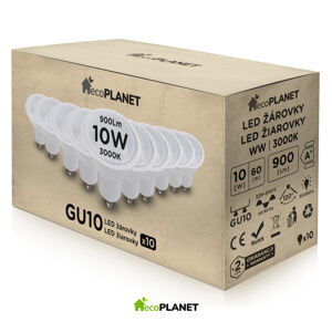 10x LED žárovka - GU10 - ECOPLANET - 10W - 900Lm - teplá bílá