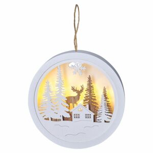 Solight LED dekorace závěsná, les a jelen, bílá a hnědá, 2x AAA 1V223-A