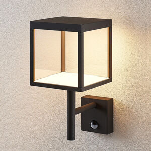 Lucande Venkovní nástěnné LED světlo Cube, šedé, senzor